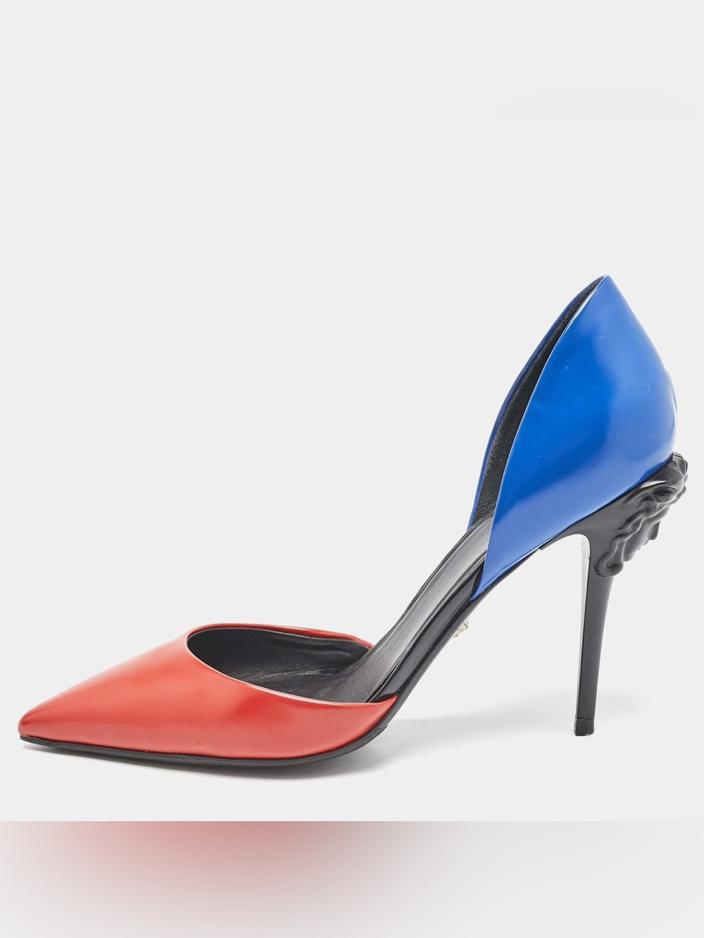 Versace Medusa Women's Two-Tone Pointed Toe Pump in Red and Blue - Picture 2 of 7